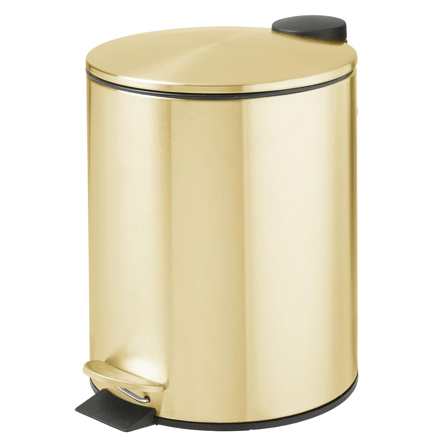 mDesign Metal 1.3 Gallon/5 Liter Round Step Trash Wastebasket. Garbage Container Bin with Lid for Bathroom. Powder Room. Bedroom. Kitchen. Craft Room. Office - Removable Liner Bucket - Soft Brass