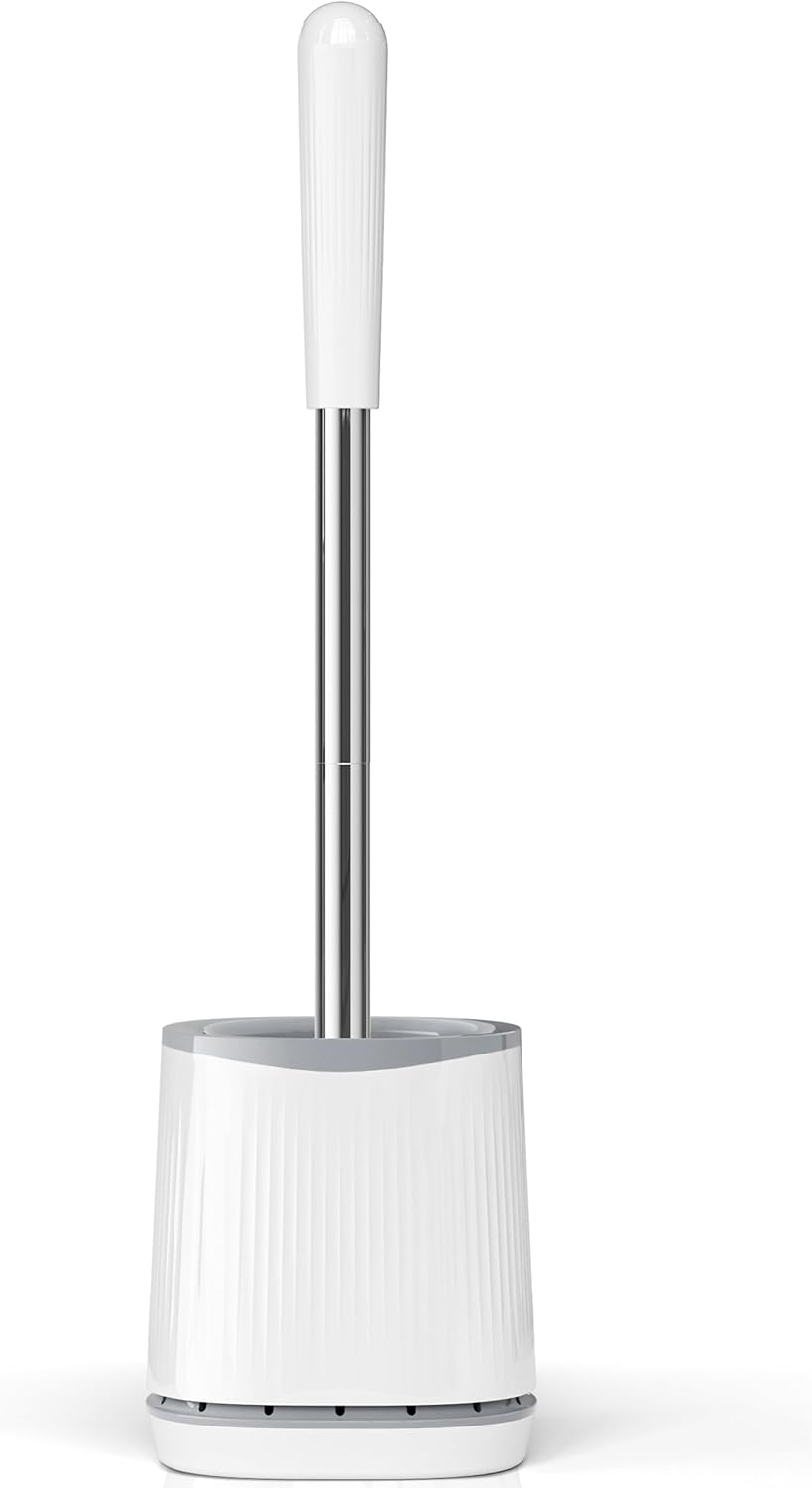TRENTI Toilet Brush. Toilet Brush and Holder Set. Bristles Toilet Bowl Brush Head with Ventilated Holder. Wall Mounted Compact Toilet Brush Set for Bathroom Deep Cleaning (1. White)
