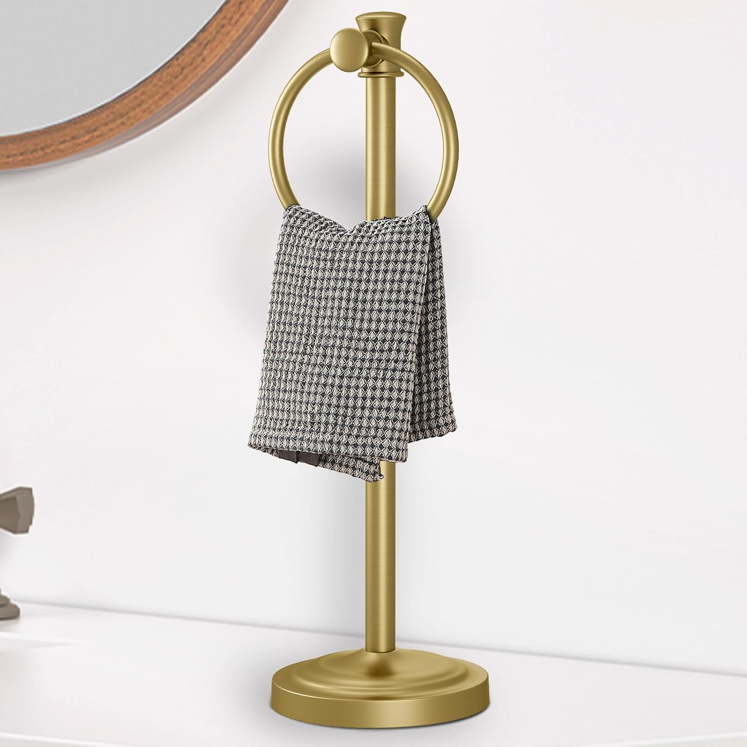 Hoimpro 17 Inch Stand Hand Towel Holder Towel Bar Towel Hanging Ring. Free Standing Floor Hand Towel Rack Storage for Bathroom Kitchen Vanity Countertops. Hardware Accessories(Oil Rubbed Bronze)