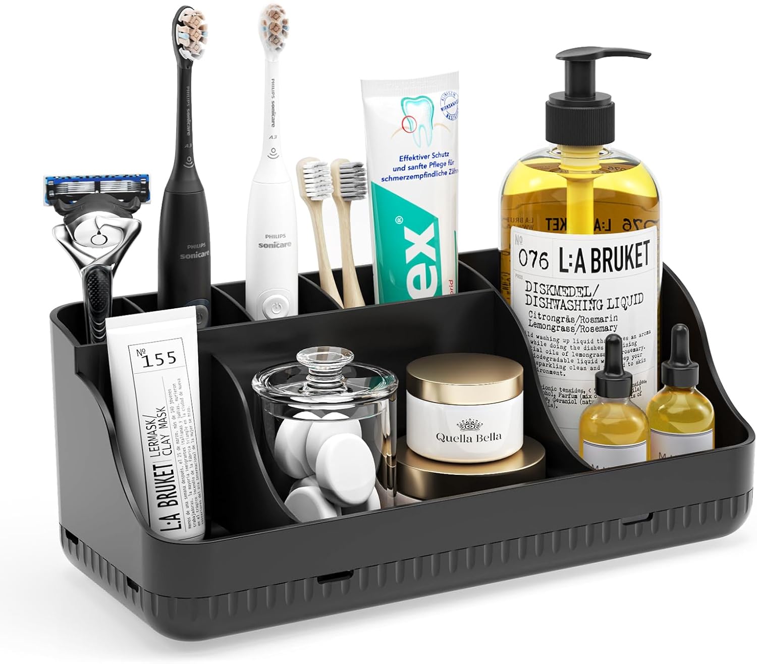 Bathroom Counter Organizer and Storage. 7 Slots Detachable Toothbrush Holders for Bathrooms. Anti-Slip Electric Toothbrush and Toothpaste Holder Countertop Vanity Organizer Accessories for Adults Kids