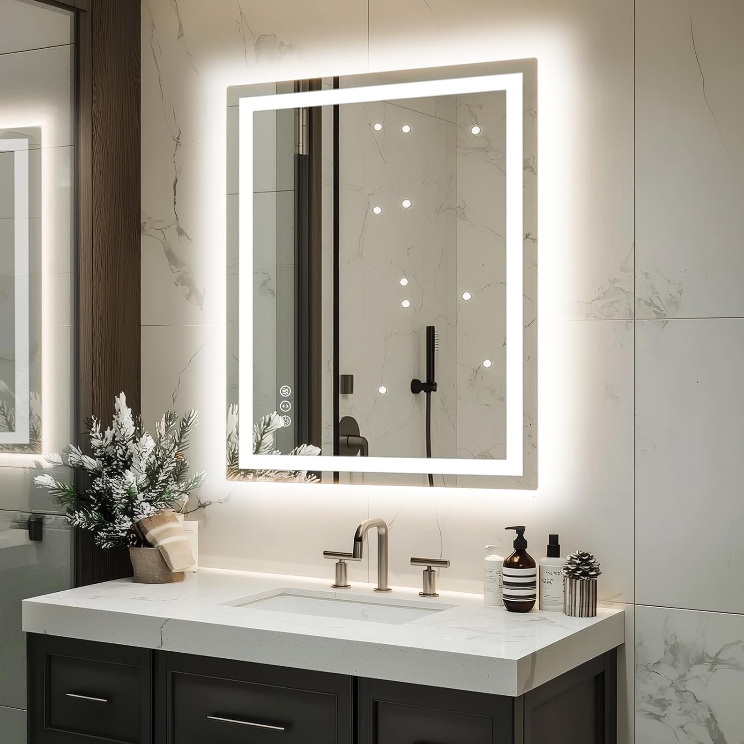 32x 24 LED Bathroom Mirror with Lights. Dimmable. Double Lights. Backlit + Front Lit. 3 Colors Led Mirror for Bathroom. Lighted Bathroom Vanity Mirror. Tempered Glass(Horizontal/Vertical)