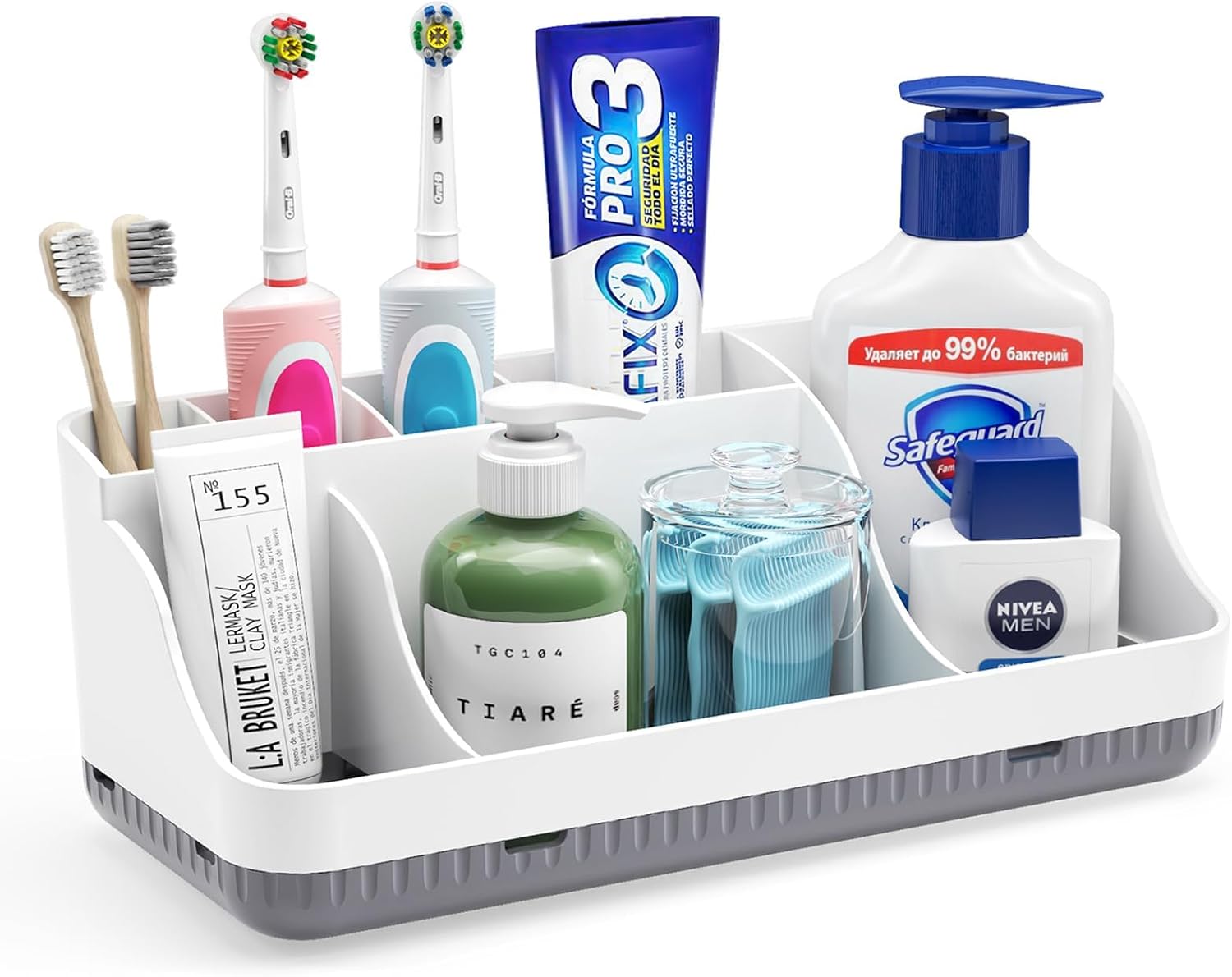 Bathroom Counter Organizer and Storage. 7 Slots Detachable Toothbrush Holders for Bathrooms. Anti-Slip Electric Toothbrush and Toothpaste Holder Countertop Vanity Organizer Accessories for Adults Kids
